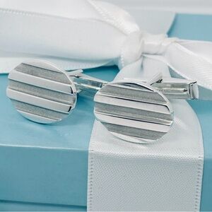 Vintage Tiffany & Co. Atlas Groove Oval Sterling Silver Cufflinks | Rare 1995